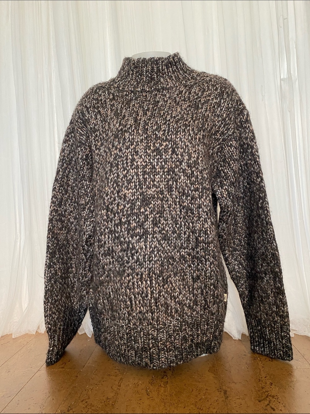 Men's Marled Black & Gray Sweater Blend of Wool/Acrylic/Alpaca by New Man XL